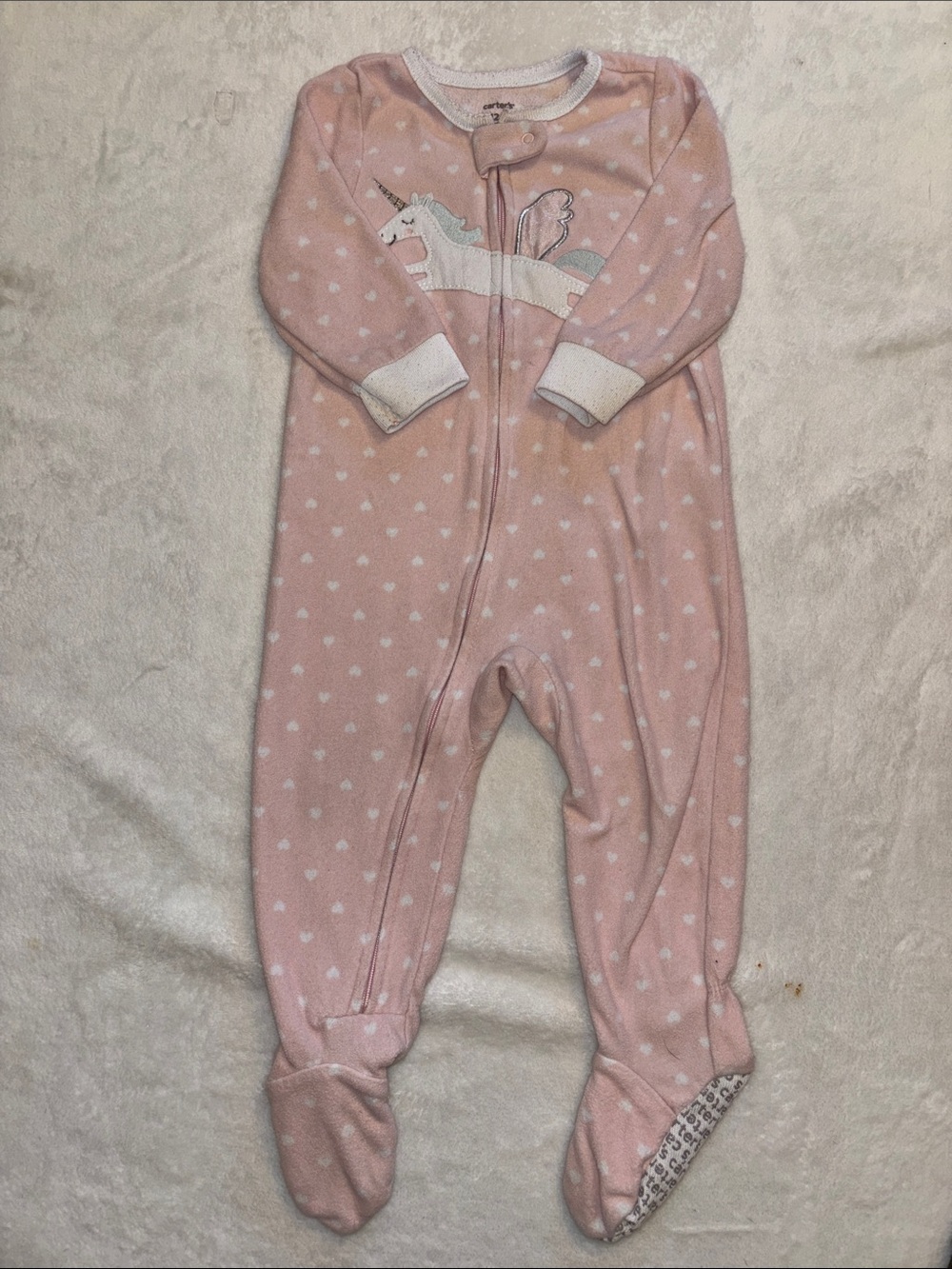 (2 for $10) carters Pink Unicorn Footed One-Piece sleeper Pajamas 12 month